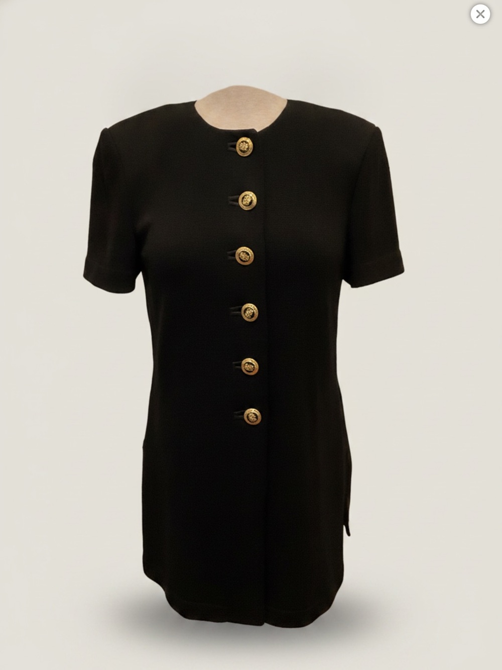 St. John Black Knit Jacket with Gold Emblem and Button
